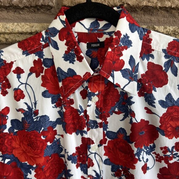 Forum Men's Red Floral Short Sleeve Shirt 100% Cotton Size Medium Made in Brazil - Picture 7 of 10